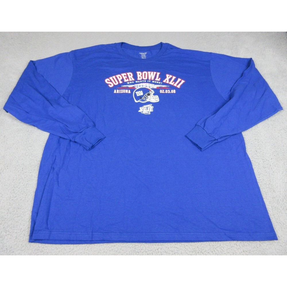 New York Giants Shirt Mens 2XL Blue NFL Super Bowl XLII Long Sleeve Reebok
